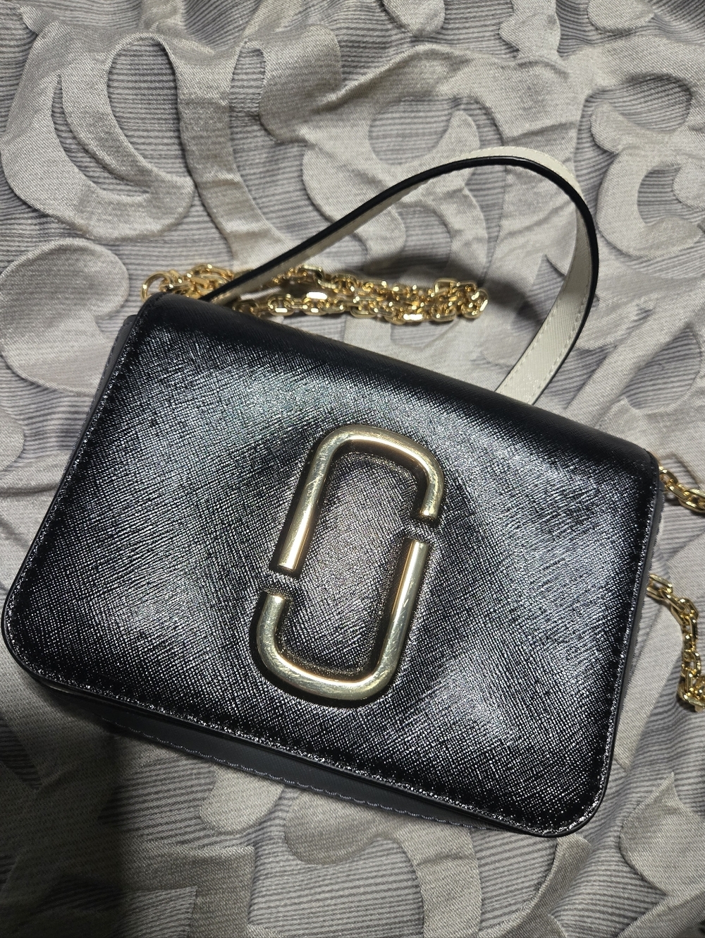 Marc Jacobs Inspired Black Leather Crossbody with Gold Hardware